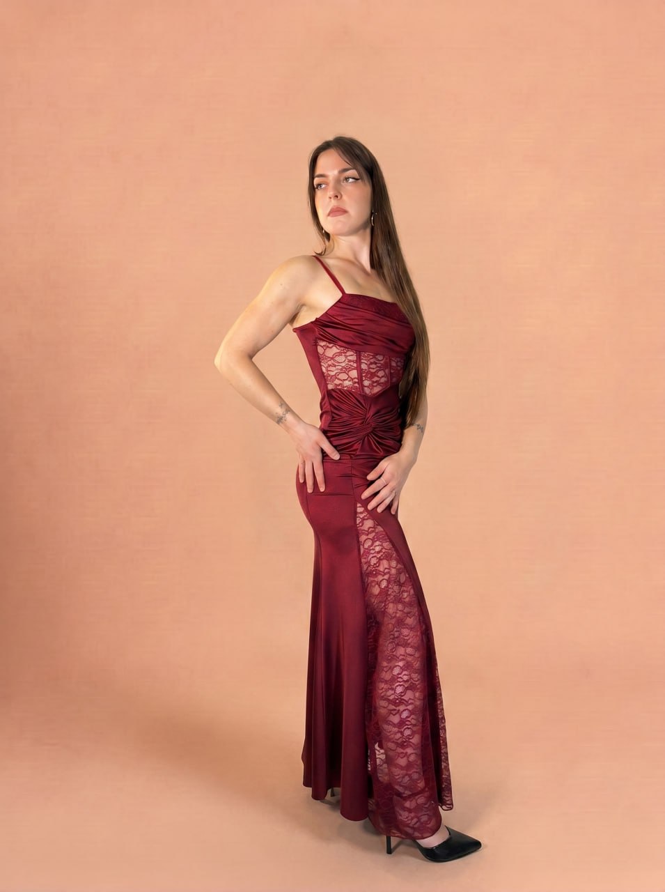 Abito Lungo in Chiffon Rosa