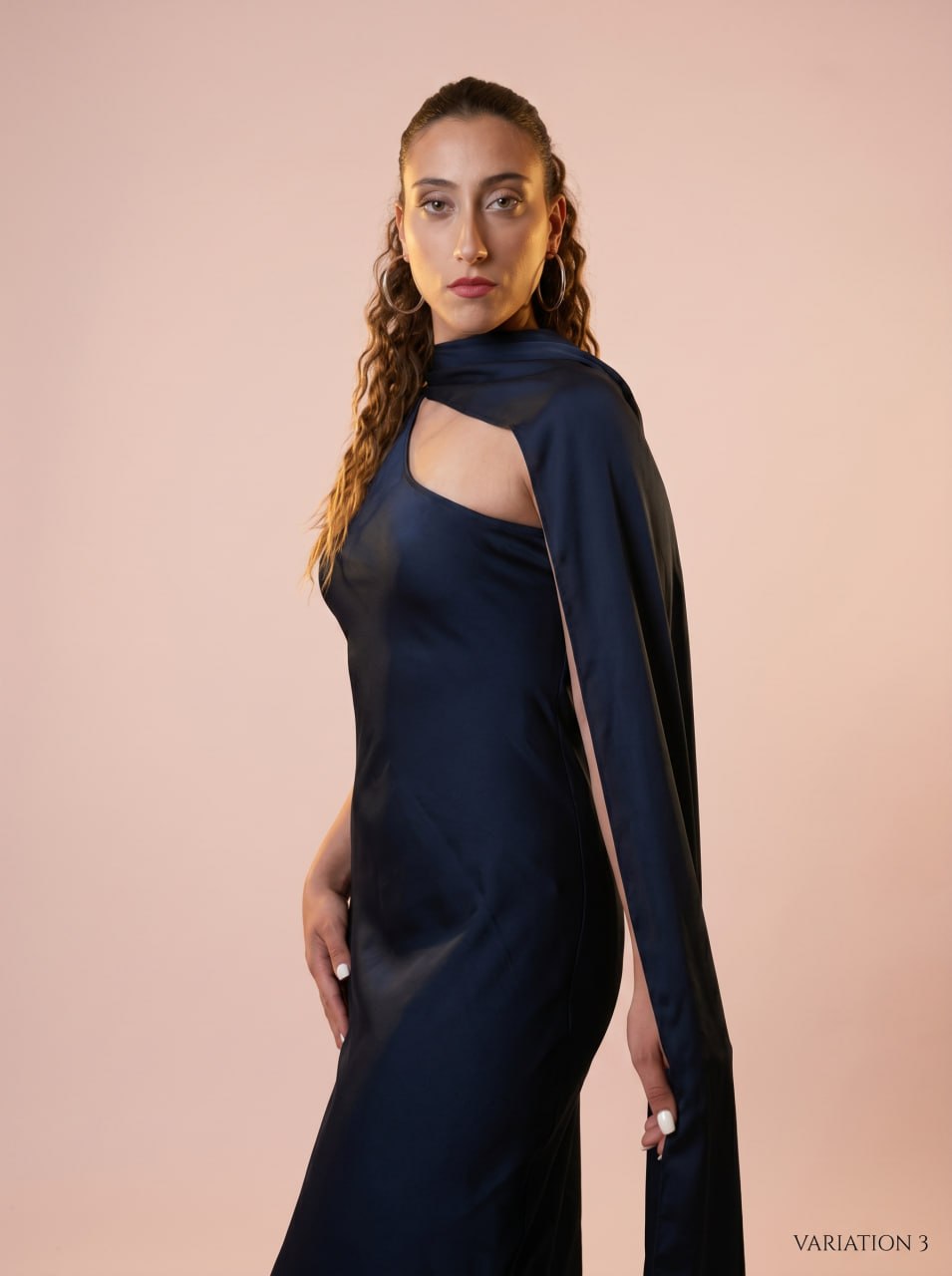 Abito Lungo in Raso Blu Notte